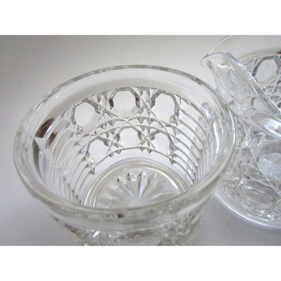 Vintage Indiana Clear Glass Windsor Pattern - Creamer & Lidded Sugar Bowl Set - Picture 13 of 16